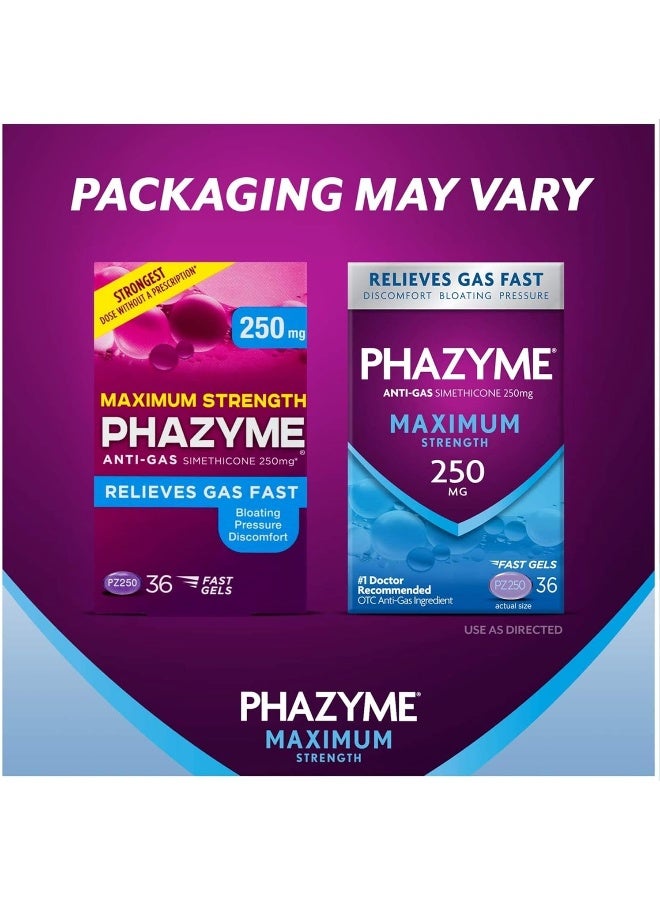 Phazyme Maximum Strength Gas and Bloating Relief, 250 mg Simethicone, 36 Fast Gels - Image 2